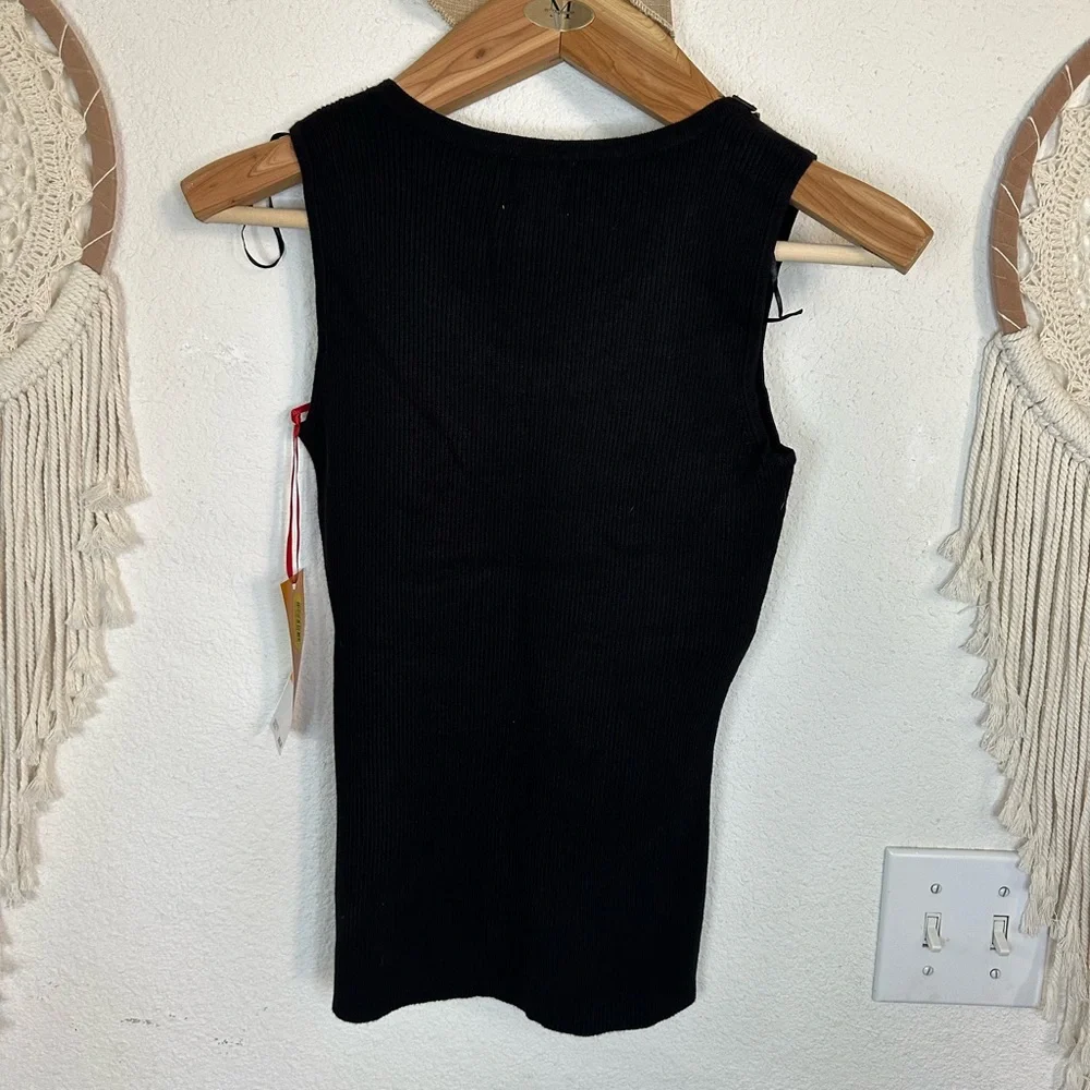 Ruby rd black fringe detail ribbed sleeveless top small - Picture 3 of 4